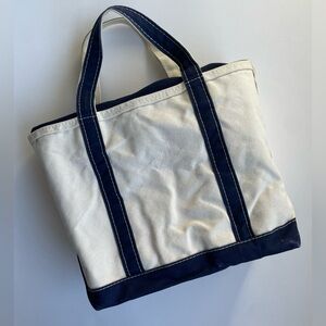 Vintage L.L. Bean Medium Boat & Tote, Natural & Navy